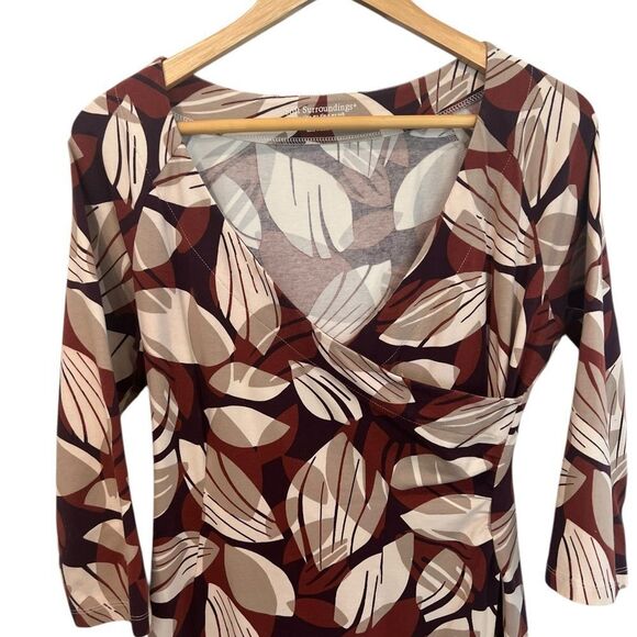 Soft Surroundings Brown Leaf Midi Length Faux Wrap Dress Size Tall Small - Picture 3 of 5